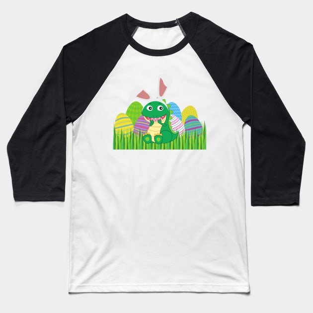Baby Dino in a pile of Easter eggs Baseball T-Shirt by Kristalclick 
